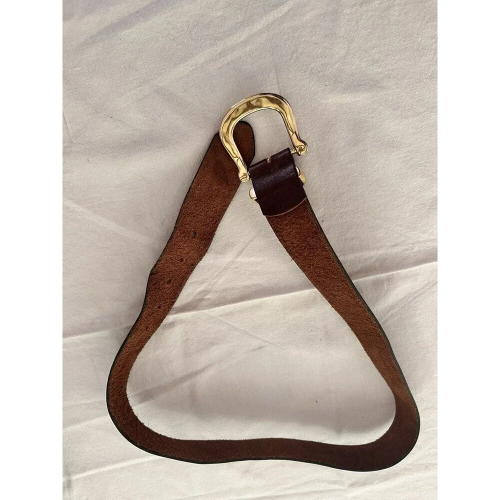 Vintage Full Grain Leather Men’s Belt Solid Brass Buckle Sz L Made In Argentina